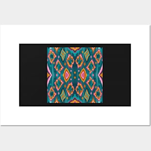 Diamond ikat in teal and orange Posters and Art